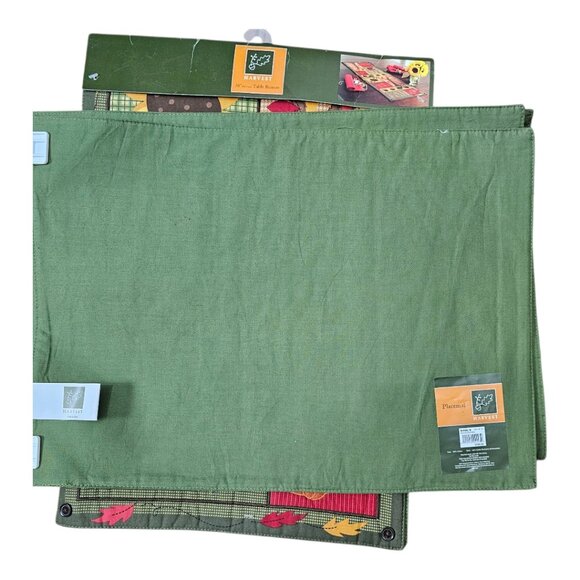 Harvest New Happy Fall Autumn Orange Green Pumpkins Table Runner And Placemats - Picture 6 of 7